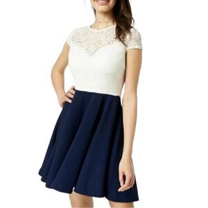 B. Darlin Fit and Flare Ivory Lace and Navy Dress